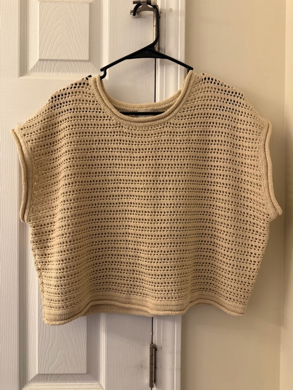 Altar’d State Beige Crochet Knit Cap Sleeve Sweater